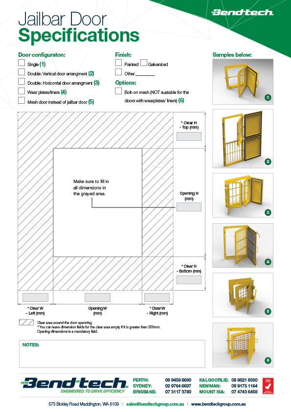 Jailbar Door Specs 2019